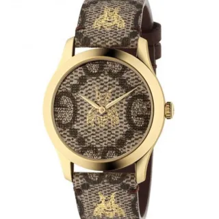 【GUCCI 古馳】G-Timeless 雙G蜜蜂印花腕錶x38mm(YA1264068)