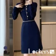 【Lockers 木櫃】春季復古收腰針織連衣裙 L112021305(連衣裙)