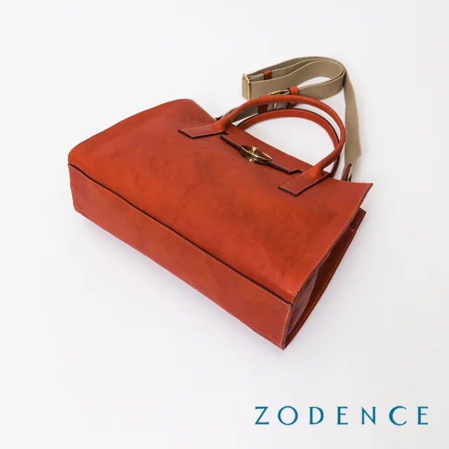 【ZODENCE 佐登司】MONA義大利植鞣革手提斜背包-大(橘紅)