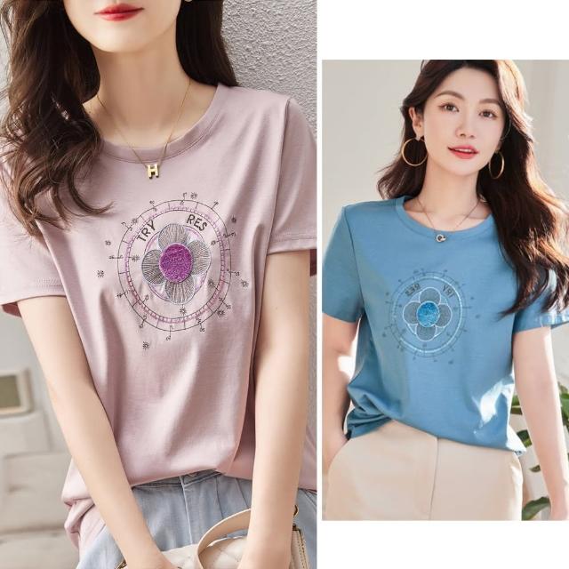 【Paiya 派亞】純棉亮片圓領T恤寬鬆休閒短袖上衣(S-3XL)