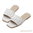 【Grace Gift】雲朵抓皺荷葉邊平底拖鞋(白)