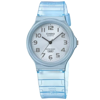 【CASIO 卡西歐】簡約百搭 數字時標 日本機芯 橡膠手錶 半透明藍色 33mm(MQ-24S-2B)