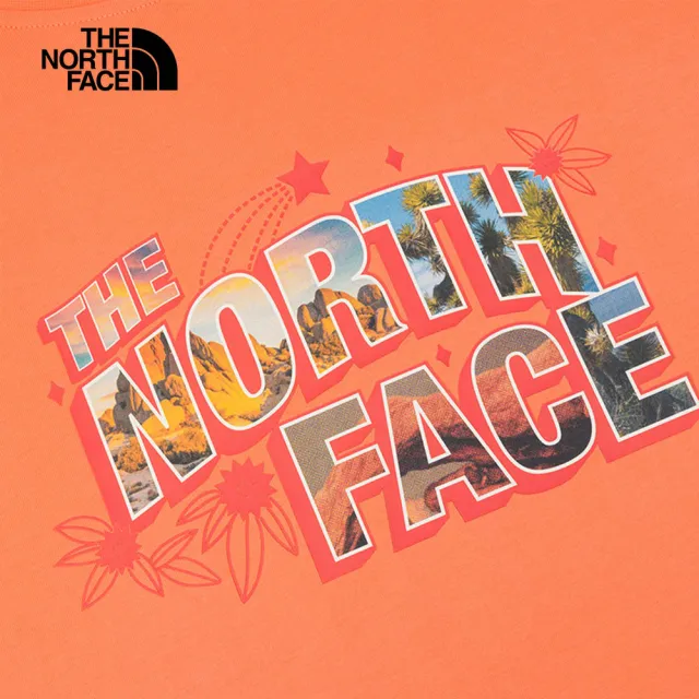 【The North Face 官方旗艦】北面女款橘色風景品牌印花俏皮短袖T恤｜7WEGN6M