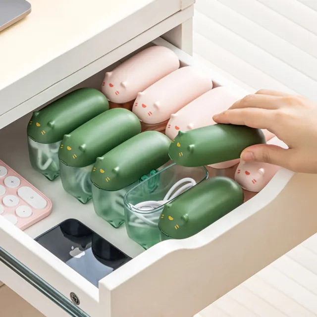 【Dagebeno荷生活】ABS磨砂材質便攜線材收納盒 動物造型連扣式耳機收納整理盒(3入)