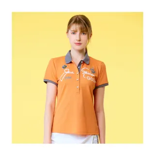 【Jack Nicklaus 金熊】GOLF女款印花設計吸濕排汗POLO衫/高爾夫球衫(橘色)