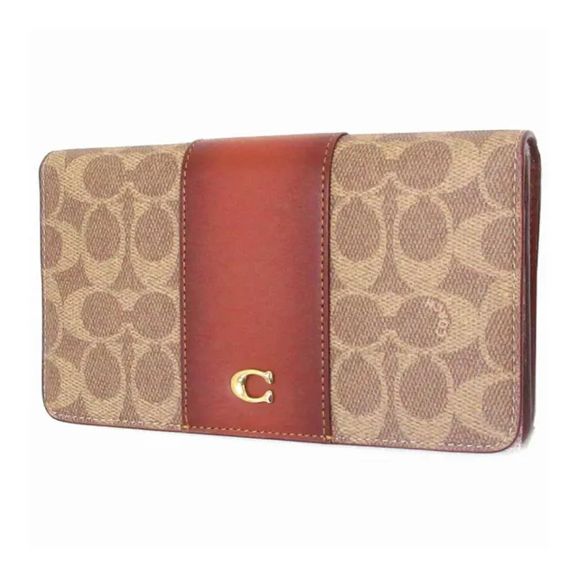 【COACH】C字LOGO拼接皮革復古長夾