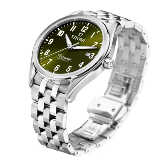 【TITONI 梅花錶】空中霸王系列  經典玻璃底簍空機械腕錶-森林綠/40.5mm(83906 S-700)
