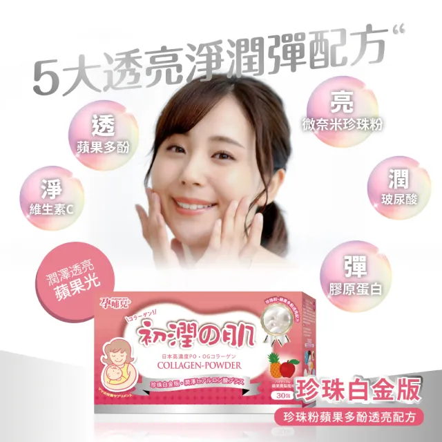 【mamacare 孕哺兒】初潤之肌 珍珠白金版★膠原蛋白粉1盒(5gx30包/盒｜珍珠粉蘋果多酚透亮配方)