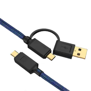 【UniSync】Type-C/USB to Type-C 二合一60W大功率急速快充傳輸線 藍