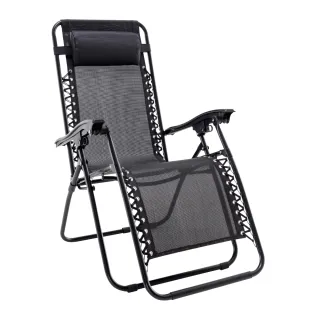 【E-home】Ziv杰夫高承重圓管網布附頭枕休閒躺椅-黑色(躺椅 涼椅 摺疊 病床椅)