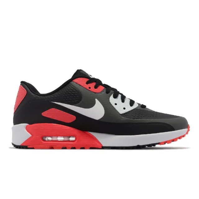 【NIKE 耐吉】高爾夫球鞋 Air Max 90 Golf 男鞋 女鞋 黑 紅 無釘 氣墊 高球 機能 運動鞋(CU9978-010)