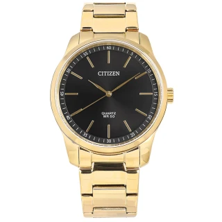 【CITIZEN 星辰】簡約時尚 礦石強化玻璃 日本機芯 不鏽鋼手錶 黑x鍍金 42mm(BH5002-53E)