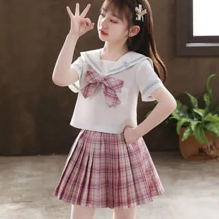 【小衣衫童裝】女童夏季學院風制服百褶裙套裝(1120204)