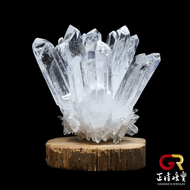 正佳珠寶】白水晶純淨能量水晶簇｜原木崖柏木座(白水晶原礦晶簇群消磁
