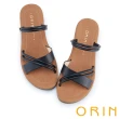 【ORIN】交叉線條皮革平底涼拖鞋(黑色)