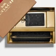 【COACH】COACH 浮雕LOGO識別證掛帶票卡夾/筆袋禮盒組 黑色(贈原廠紙袋)