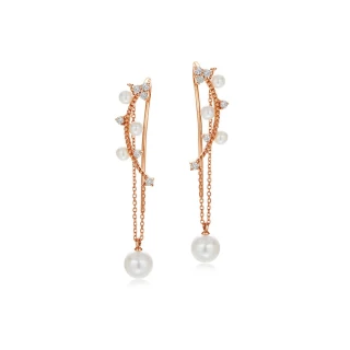 【蘇菲亞珠寶】14K玫瑰金 優雅漫步 珍珠鑽石耳環