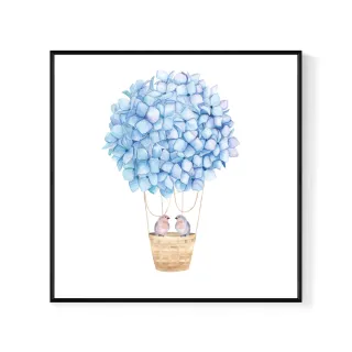 【菠蘿選畫所】幸福起飛•繡球花-40x40cm(北歐風質感掛畫/手繪/女生禮物/壁掛/藍色)