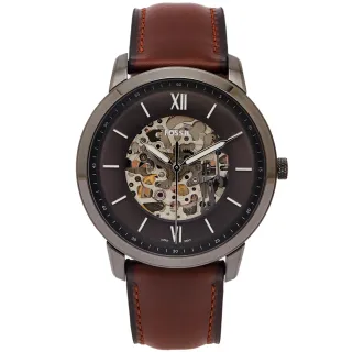 【FOSSIL】簍空機械錶皮革錶帶手錶-簍空機芯面x咖啡色/44mm(ME3161)