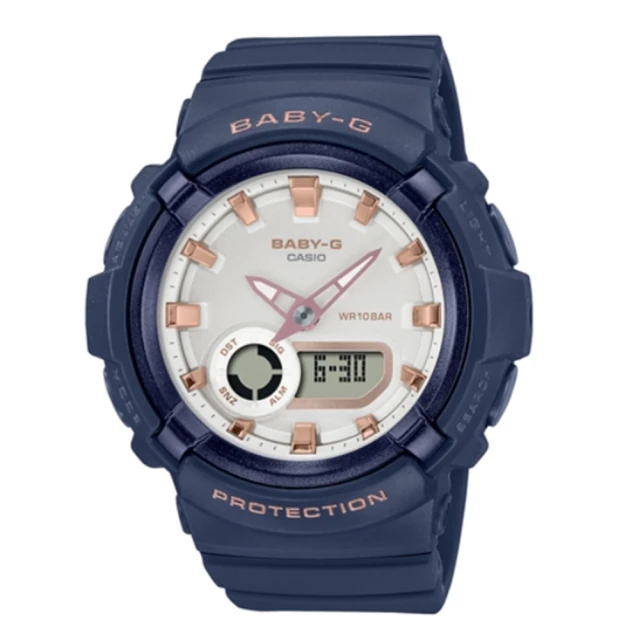 【CASIO 卡西歐】BABY-G 俐落簡約 休閒藍 珍珠光感錶圈 雙顯系列 BGA-280BA-2A_43.4mm