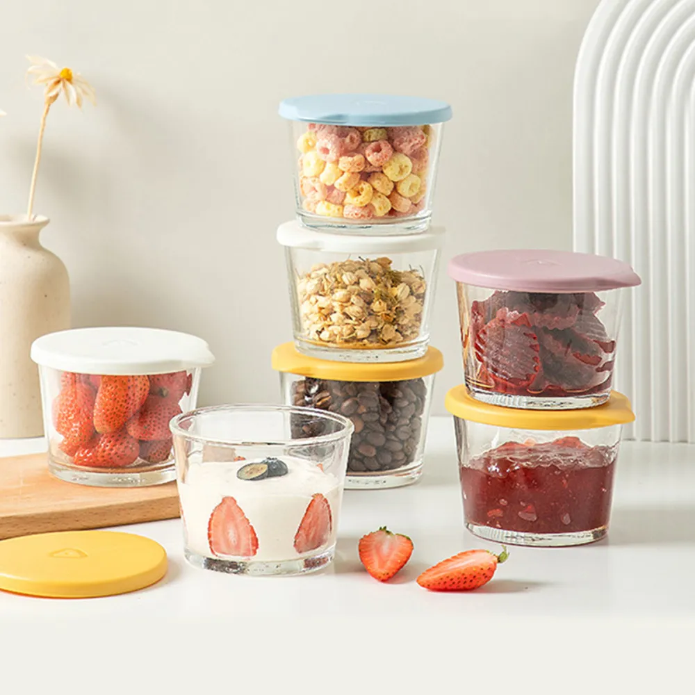 【Dagebeno荷生活】食品級材質圓形玻璃保鮮盒 冰箱冷藏水果點心優格分裝飯盒(6入)