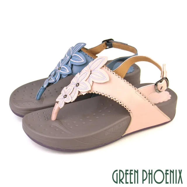 【GREEN PHOENIX 波兒德】女 涼鞋 夾腳 厚底 彈力 全真皮 羊皮(粉紅、藍色)