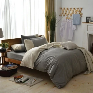 【班尼斯】3.5尺單人加大百貨專櫃級床包枕套組-多․簡單-素色雙拼系列(台灣製造/100%精梳純棉)