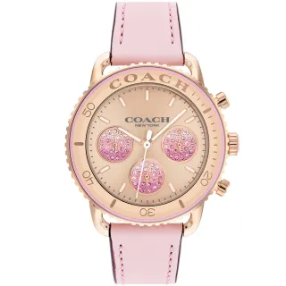 【COACH】官方授權經銷商 Cruiser 粉彩晶鑽三眼計時腕錶-37mm/粉x玫瑰金 新年禮物(14504123)
