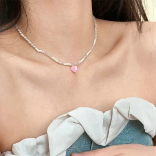 【SUMMER一夏】韓國設計粉色串珠愛心彩釉甜美清新項鍊(ins韓風)