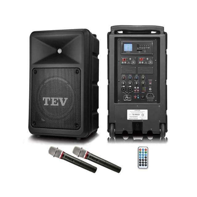 TEV TA680iD-U2 組合式音響，臺灣原廠製造，黑色系設計，尺寸340x330x545mm，重量約11kg內建鋰離子電池。支援藍芽、USB插槽、SD卡輸入，可單曲/迴圈播放及錄音功能，配件包含無線麥克風x2、電源線、保護套及說明書。1年保固，NCC認證CCAB10LP1960T0，BSMI R36341。適合KTV家用娛樂，輕鬆享受音樂與錄音樂趣。
