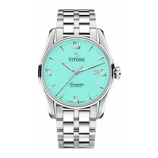 【TITONI 梅花錶】新空中霸王系列-TIFFANY藍色錶盤-不鏽鋼鍊帶/40mm(83908 S-691)