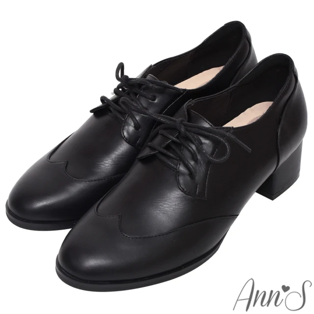 【Ann’S】好印象-沒有雕花綁帶粗跟牛津鞋4.5cm(黑)