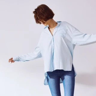 【BRAPPERS】女款 清新簡約條紋襯衫(水藍)