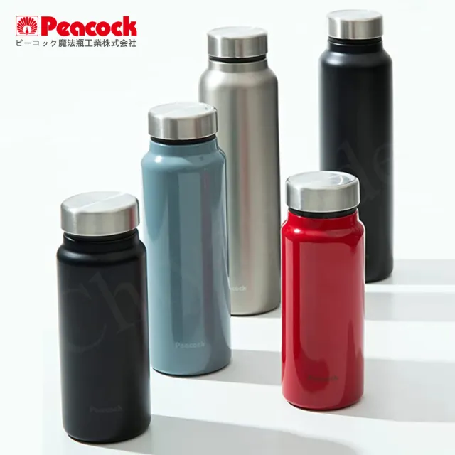 【Peacock 日本孔雀】商務休閒 不鏽鋼保冷保溫杯600ML-灰藍(輕量化設計)(保溫瓶)