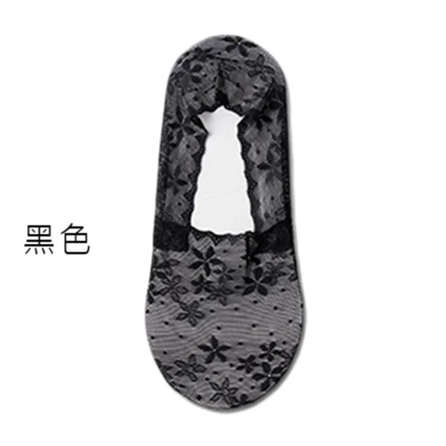 【OT SHOP】透膚蕾絲淺口隱形襪M1218(精梳棉襪底 腳跟止滑矽膠)