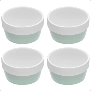 【KitchenCraft】陶製布丁烤杯4入 復古藍(點心烤模)