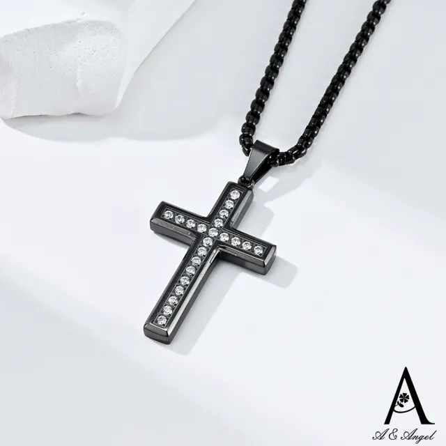 【ANGEL】晶鑽十字架閃耀中性鈦鋼長項鍊(3色可選)