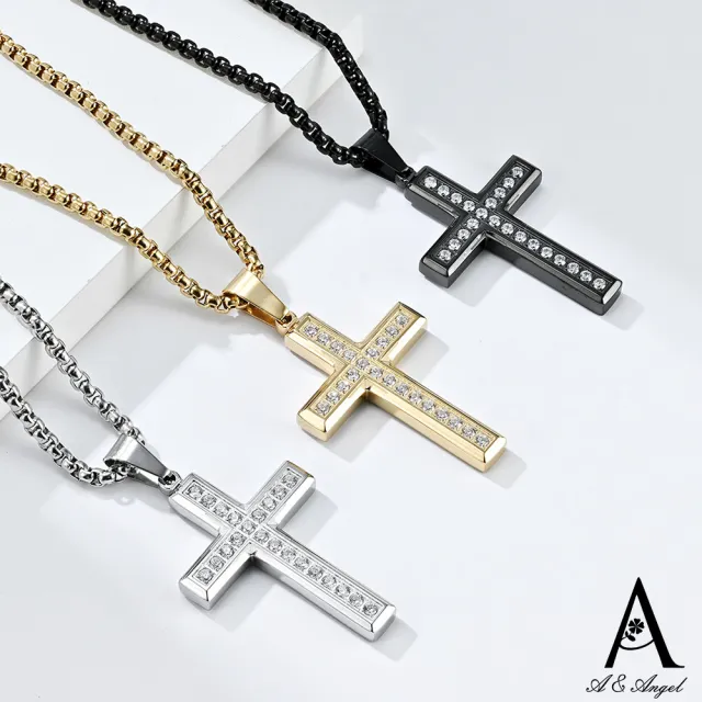【ANGEL】晶鑽十字架閃耀中性鈦鋼長項鍊(3色可選)