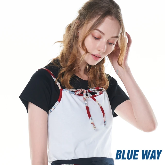 【BLUE WAY】女裝 配花布細肩帶 背心-日本藍