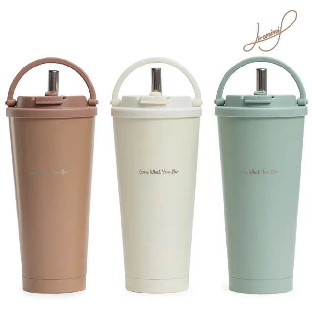 【Hiromimi】手提內瓷不鏽鋼吸管杯750ml(甜心可可)