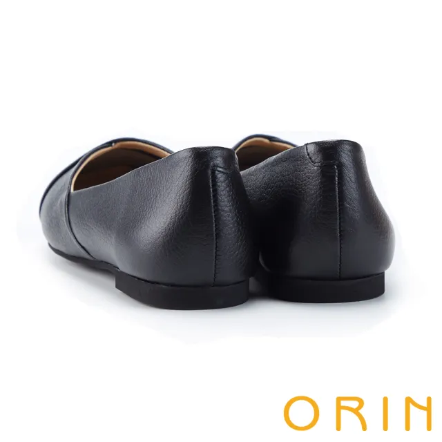 【ORIN】率性簡約 金屬方頭牛皮平底鞋(黑色)
