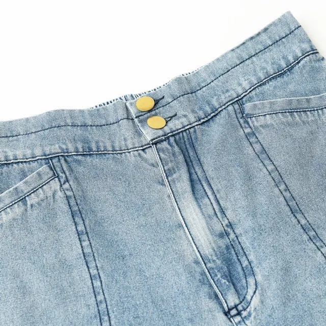 【OUWEY 歐薇】雙釦高腰造型流蘇牛仔寬褲(藍色；S-L；3232438616)