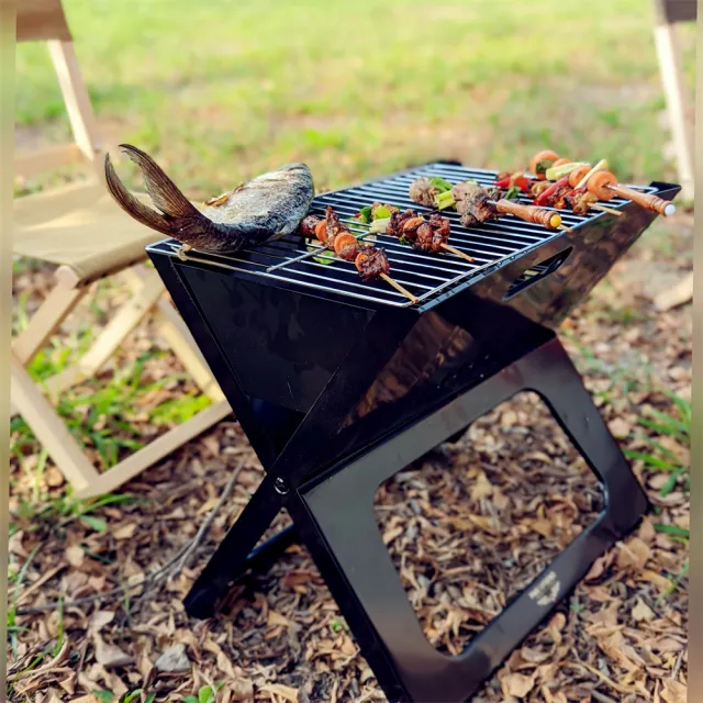 【May shop】】簡便可折疊燒烤爐 X型折疊燒烤架輕便烤肉爐(摺疊收納)