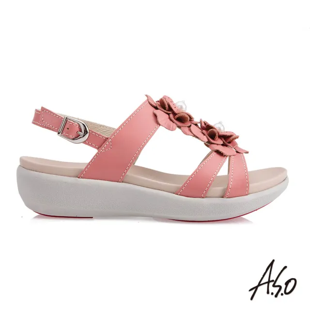 【A.S.O 阿瘦集團】舒活美型珍珠花朵真皮休閒涼鞋(桃粉紅)