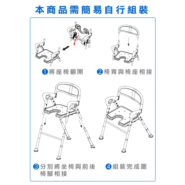 【Goodly 顧得力】鋁合金洗澡椅WA-199 可收合 U型坐墊(台灣製造)