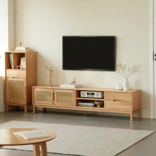 【橙家居·家具】/預購/萊茵系列1.8米實木電視櫃 LY-H6081(售完採預購 藤編電視櫃 實木長櫃 收納櫃)