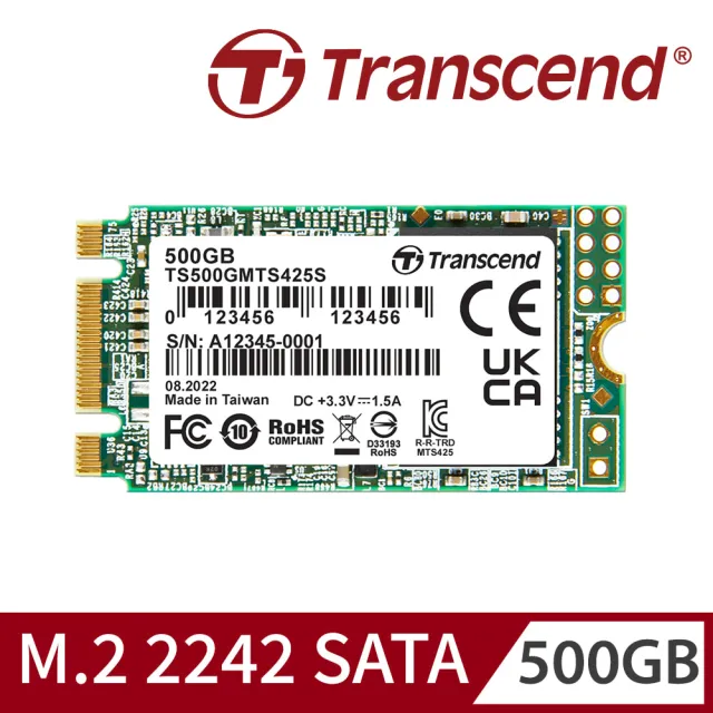 【Transcend 創見】MTS425S 500G M.2 2242 SATA III SSD固態硬碟(TS500GMTS425S 新舊包裝隨機出貨)