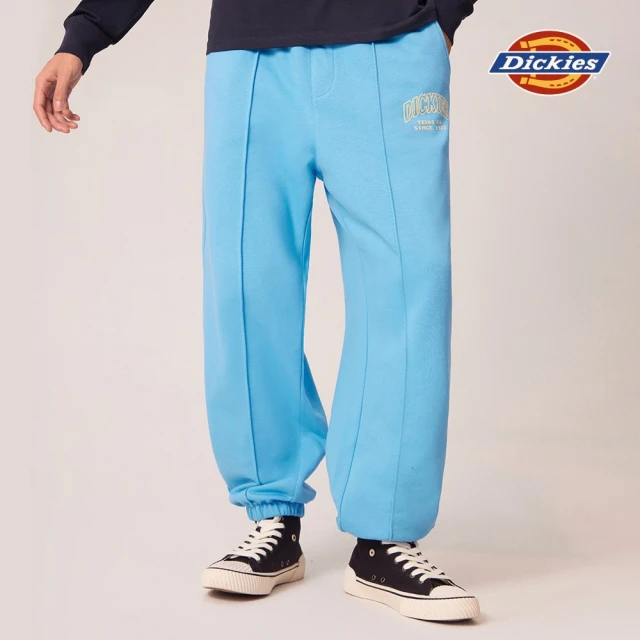 Dickies 男款天青藍純棉撞色數位Logo印花寬版縮口褲｜DK011592E62