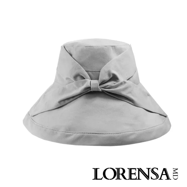 【Lorensa 蘿芮】抗UV蝴蝶結純棉透氣純色可折防風大帽簷防曬遮陽帽(銀河灰)