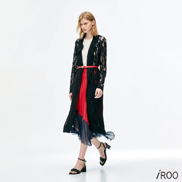 【iROO】全蕾絲綁帶設計長袖外套